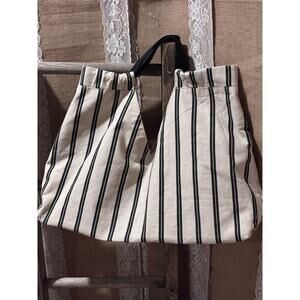 A New Day Slouchy Oversized Tote Bag Beach Vibe Linen Black Taupe Stripe 20.5”